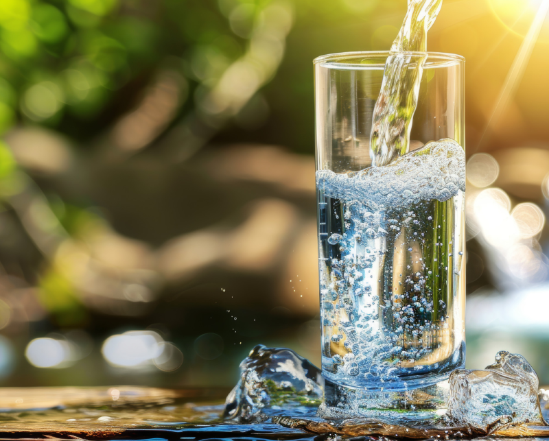 image (37) Pouring fresh natural spring mineral water into a glass for pure and refreshing hydration<br />